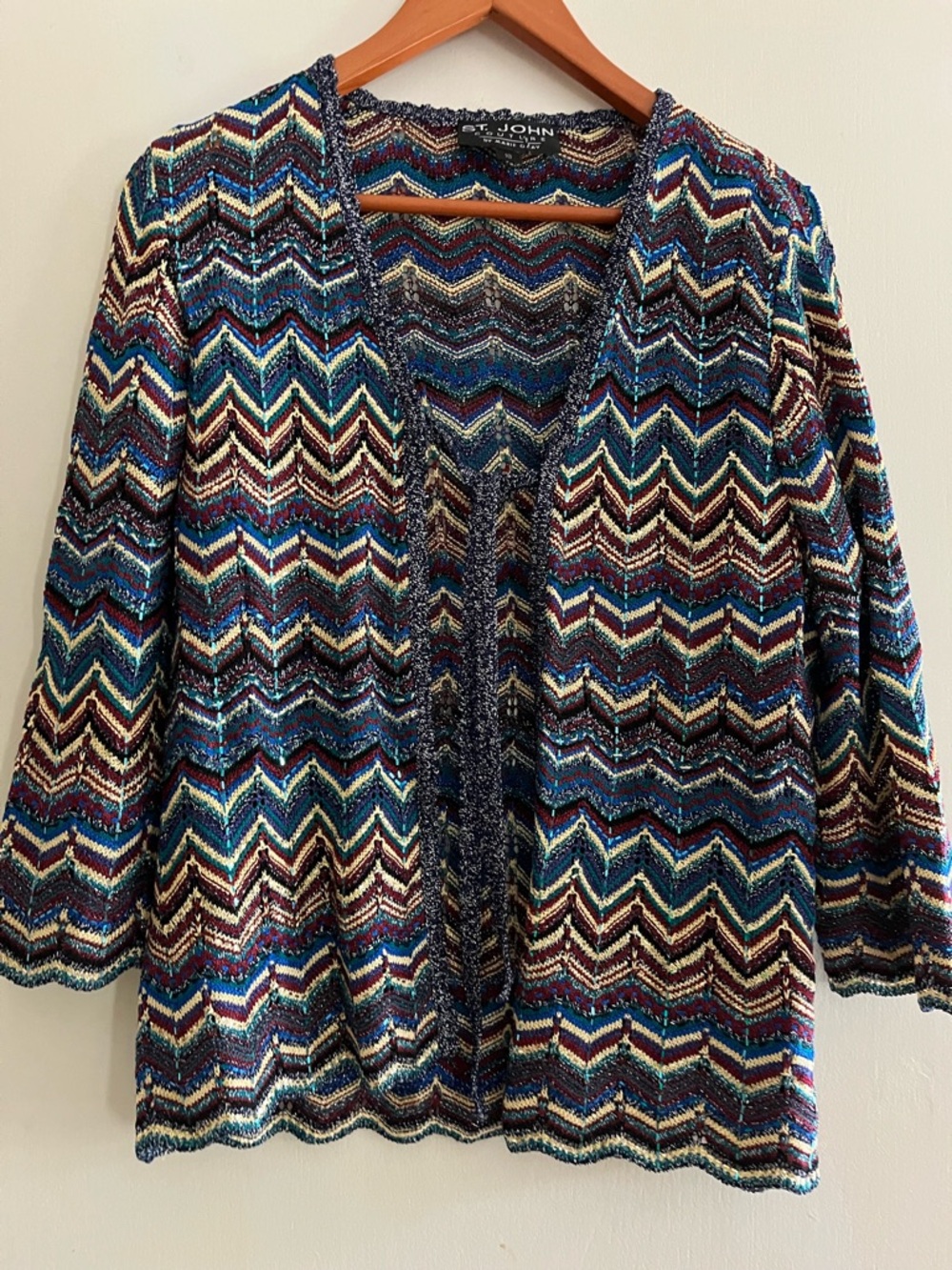 Vintage St. John Couture Multi Color Chevron Cardigan and Skirt Size 10